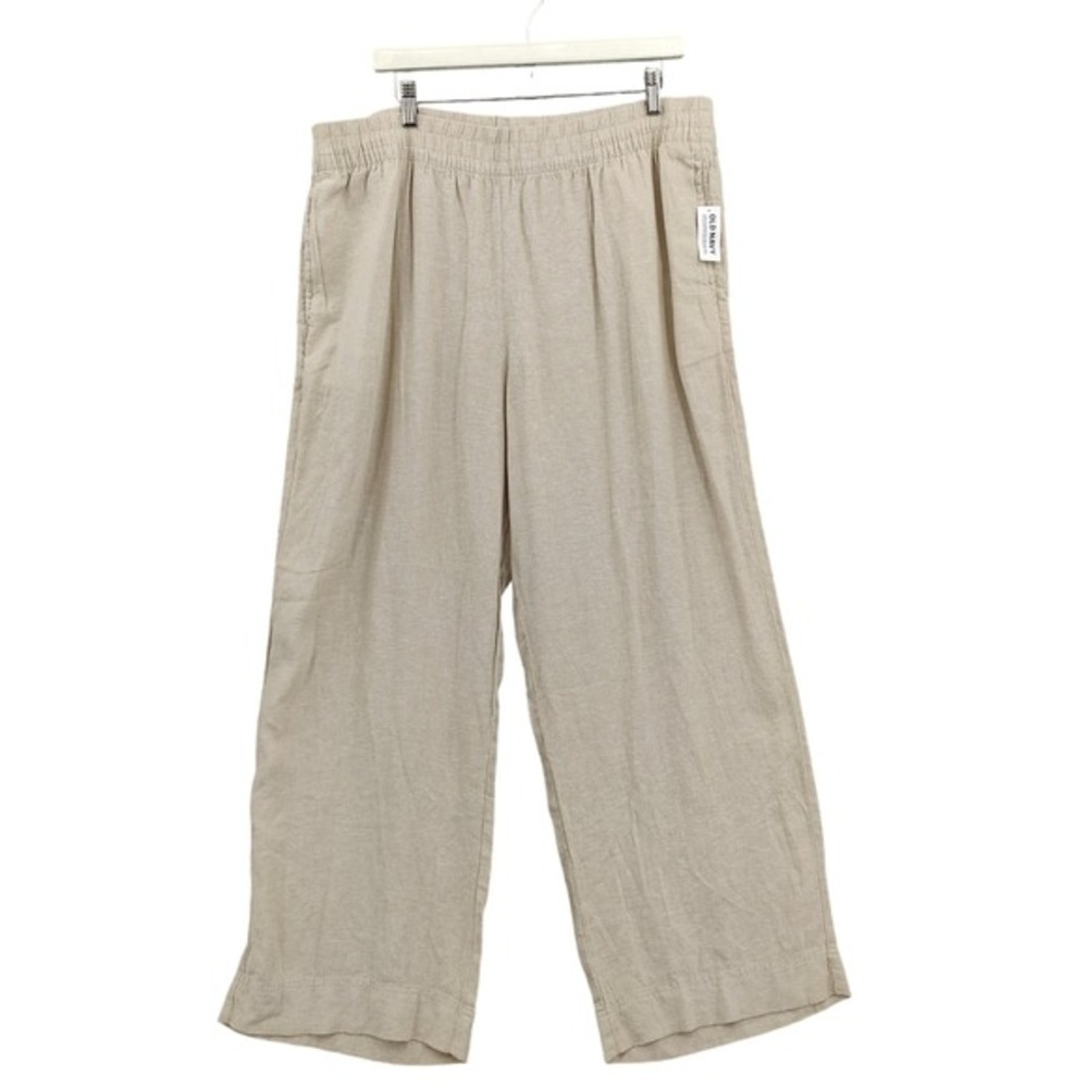 Old Navy Women Coastal Preppy Boho Linen Blend Wide Leg Pant XL High Rise NEW